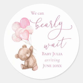 Bearly Wait Roze Teddybeer Baby Shower Ronde Sticker
