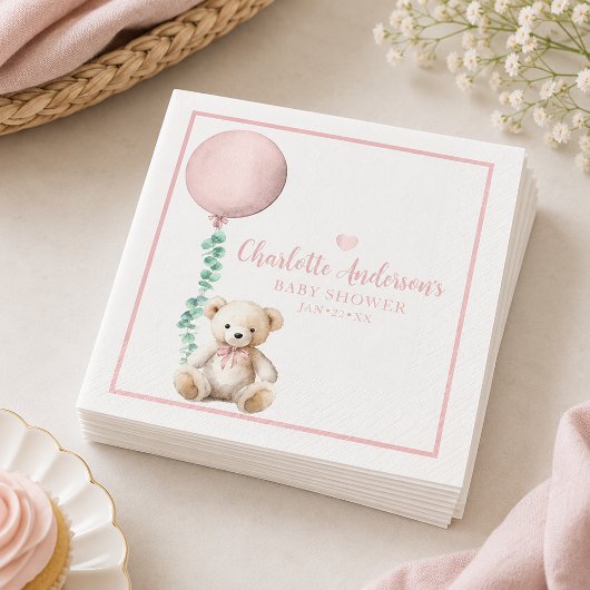 Bearly Wait Roze Teddybeer Baby Shower Servetten