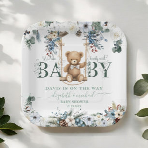 Bearly Wait Sage Greenery Winter Babyborrel Papieren Bordje