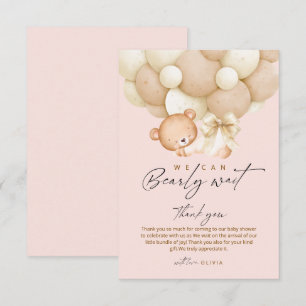 Bearly Wait Schattig Meisje Baby Shower    Bedankkaart