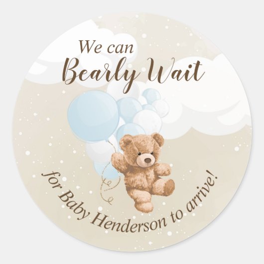 Bearly Wait Stofblauwe Teddydbeer Ronde Sticker (Voorkant)