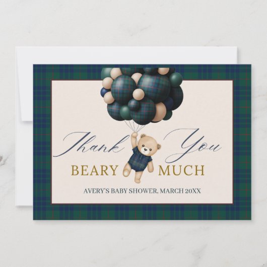 Bearly Wait Teddy Balloon Baby Shower books Bedankkaart (Voorkant)