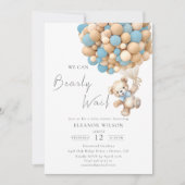 Bearly Wait Teddy Bear Baby shower Blue Balloon Kaart (Voorkant)
