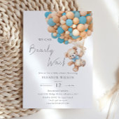 Bearly Wait Teddy Bear Baby shower Blue Balloon Kaart