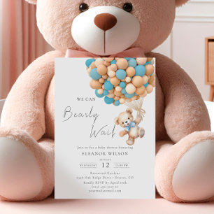 Bearly Wait Teddy Bear Baby shower Blue Balloon Kaart