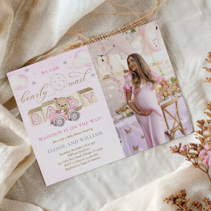 Bearly Wait Teddy Bear Baby shower Roze Foto Kaart