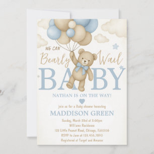 Bearly Wait Teddy Bear Baby shower Uitnodiging