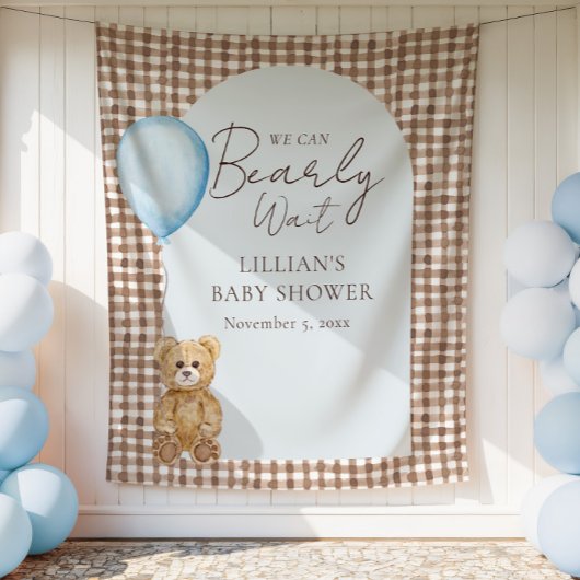 Bearly Wait Teddy Bear Boy Baby shower Achtergrond Wandkleed