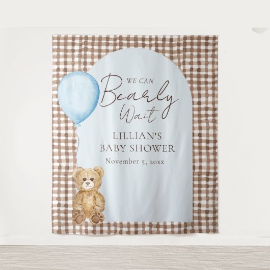 Bearly Wait Teddy Bear Boy Baby shower Achtergrond Wandkleed (Voorkant)