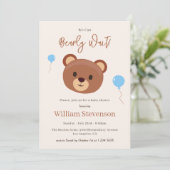 Bearly Wait Teddy Bear Brown Blue Boy Baby shower Kaart (Staand voorkant)