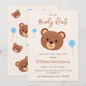 Bearly Wait Teddy Bear Brown Blue Boy Baby shower Kaart (Voorkant / Achterkant)