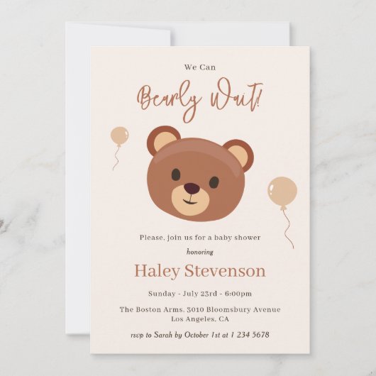 Bearly Wait Teddy Bear Bruin Neutraal Baby shower Kaart (Voorkant)