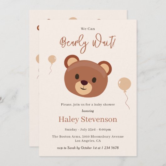 Bearly Wait Teddy Bear Bruin Neutraal Baby shower Kaart (Voorkant / Achterkant)