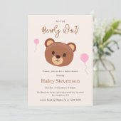 Bearly Wait Teddy Bear Bruin Roze Meisje Baby show Kaart (Staand voorkant)