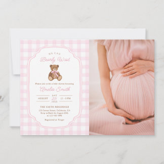 Bearly Wait Teddy Bear Girl Baby Shower Photo Kaart