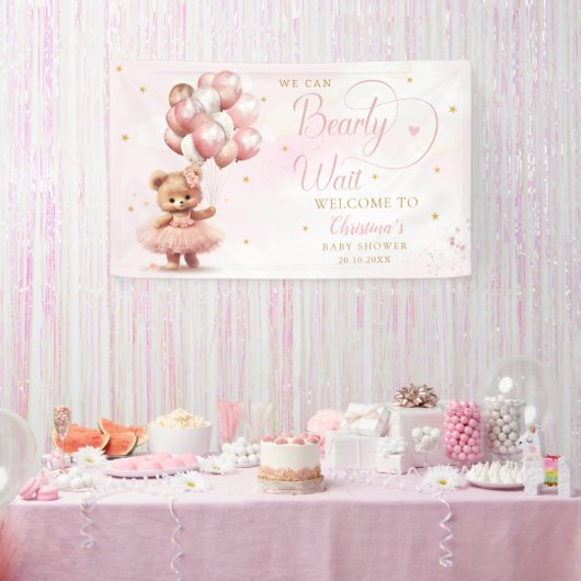 Bearly Wait Teddy Bear Girl baby shower Welkom Spandoek (Feest)