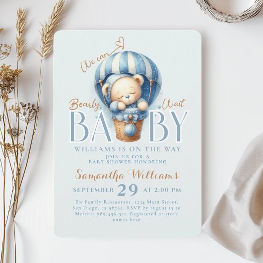 Bearly Wait Teddy Bear Hete Luchtballon Blauw Kaart