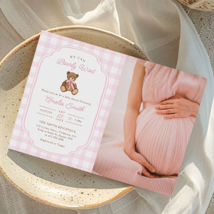 Bearly Wait Teddy Bear Meisje Baby Shower Foto Kaart