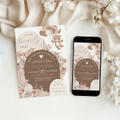 Bearly Wait Teddy Bear Neutral Boho Baby Shower Kaart