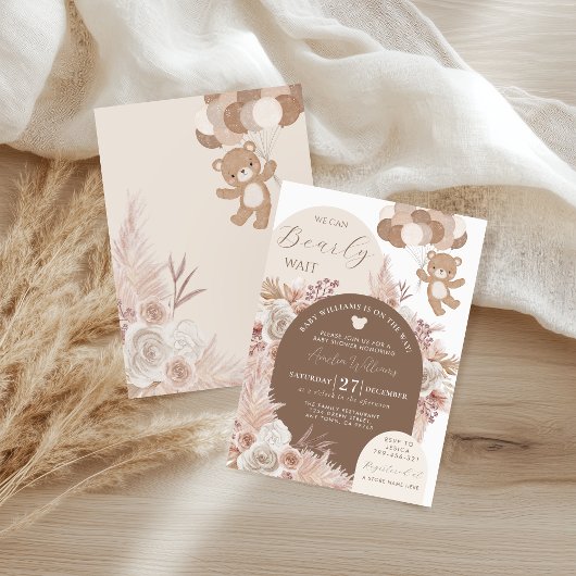 Bearly Wait Teddy Bear Neutral Boho Baby Shower Kaart