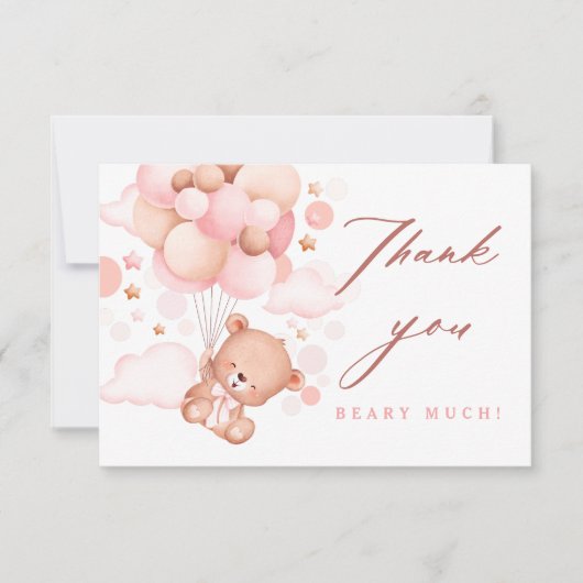 Bearly Wait Teddy Bear Roze Baby shower Bedankkaart (Voorkant)
