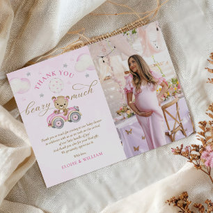 Bearly Wait Teddy Bear Roze Meisje Baby shower Fot Bedankkaart