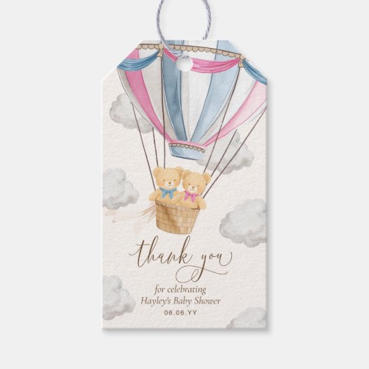 Bearly Wait Teddy Bear Thank You Twins Baby Shower Cadeaulabel (Voorkant)