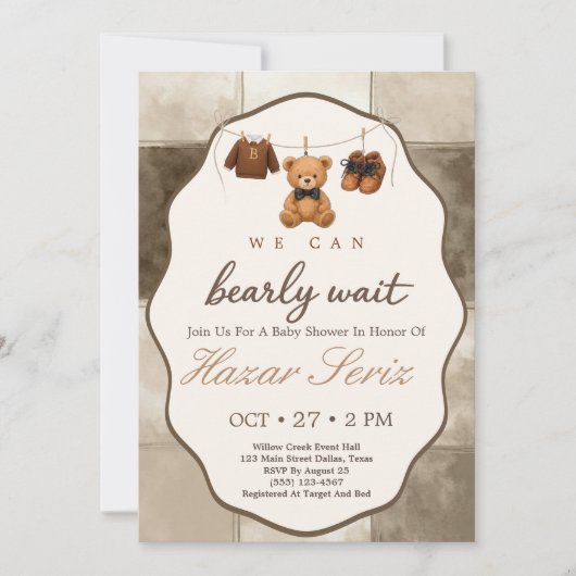 Bearly Wait Teddybeer Babyshower Kaart (Voorkant)