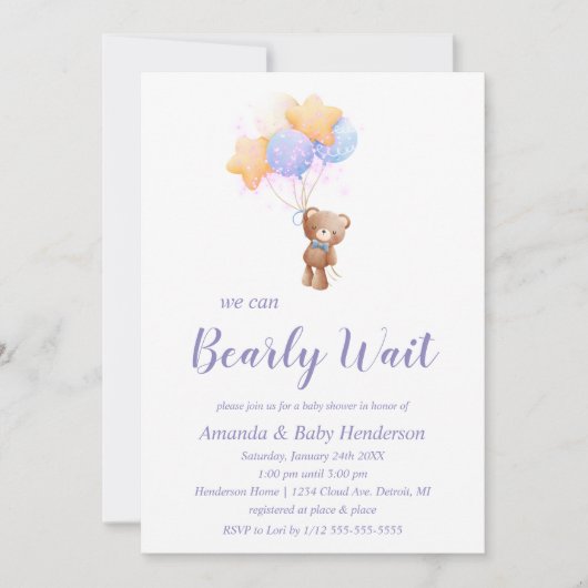 Bearly Wait Teddybeer Babyshower Kaart (Voorkant)