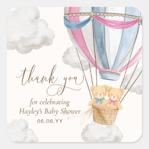 Bearly Wait Teddybeer Bedankt Tweeling Baby Shower Vierkante Sticker