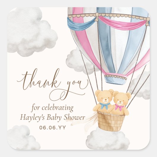 Bearly Wait Teddybeer Bedankt Tweeling Baby Shower Vierkante Sticker (Voorkant)