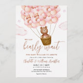 Bearly Wait Teddybeer Meisje Baby Shower Roze Goud Folie Uitnodiging (Voorkant)