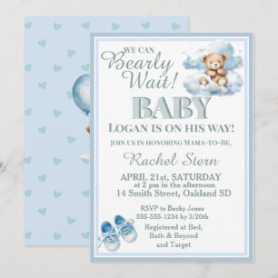 Bearly Wait - Teddybeer op een wolk Baby shower Kaart