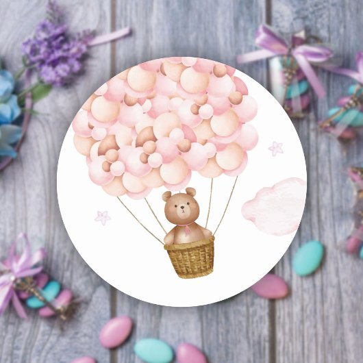 Bearly Wait Teddybeer Roze Meisje Baby Shower Favo Ronde Sticker