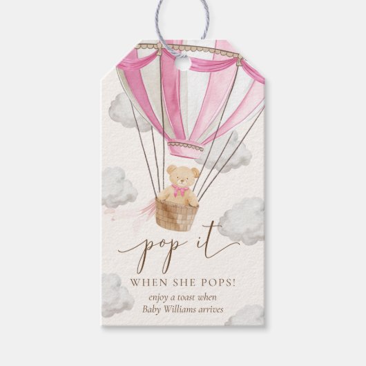 Bearly Wait Teddybeer Roze Pop Er Als Ze Springt Cadeaulabel (Voorkant)