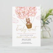 Bearly Wait Teddybeer Roze QR Code Baby Shower Kaart (Staand voorkant)