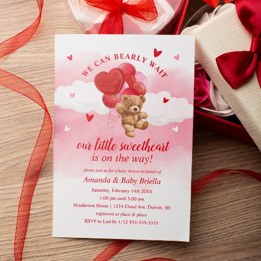 Bearly Wait Valentijns Baby Shower Uitnodiging