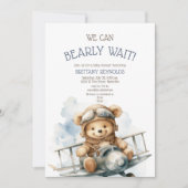 Bearly Wait Vliegtuig blauw Baby shower Kaart (Voorkant)