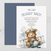 Bearly Wait Vliegtuig blauw Baby shower Kaart (Voorkant / Achterkant)