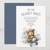 Bearly Wait Vliegtuig Vliegend Beer Blauw Baby sho Kaart (Voorkant / Achterkant)