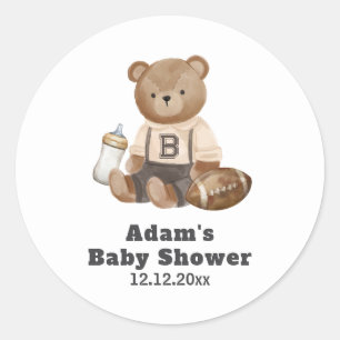 Bearly Wait Voetbal Sport Jongen Baby Borrel Ronde Sticker