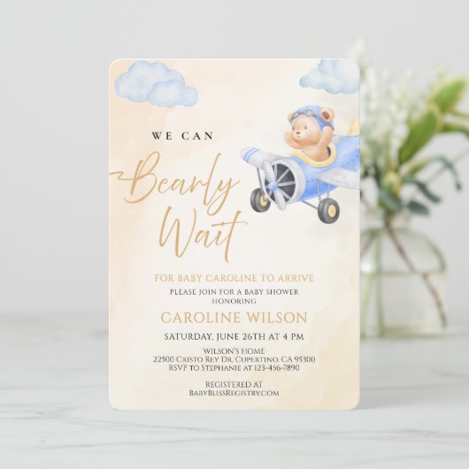 Bearly Wait Waterverf Teddy Bear Flying Baby Show Kaart (Staand voorkant)