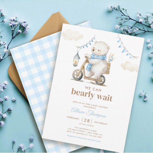 Bearly Wait White Beer Boy Baby shower Invitation Kaart