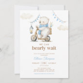 Bearly Wait White Beer Boy Baby shower Invitation Kaart (Voorkant)