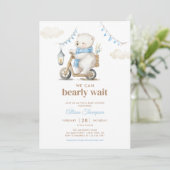 Bearly Wait White Beer Boy Baby shower Invitation Kaart (Staand voorkant)