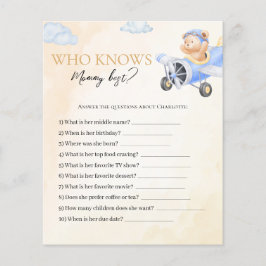 Bearly Wait Who Knows Mama Baby shower Game Kaart
