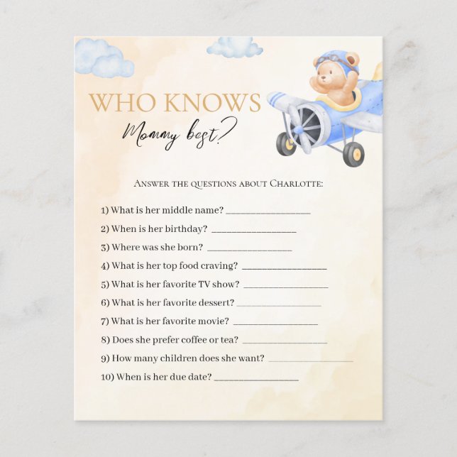 Bearly Wait Who Knows Mama Baby shower Game Kaart (Voorkant)