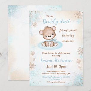 Bearly Wait Winter Beer Blue Gold Boy Baby shower Kaart