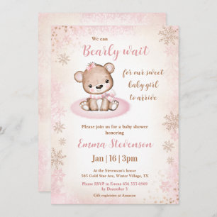 Bearly Wait Winter Beer Roze Goud Meisje Baby show Kaart