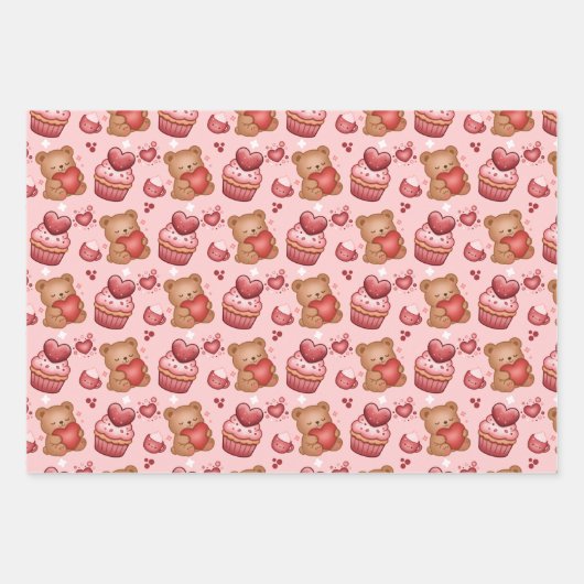 Bears and Cupcakes Valentines Wrapping Paper (Voorkant 3)